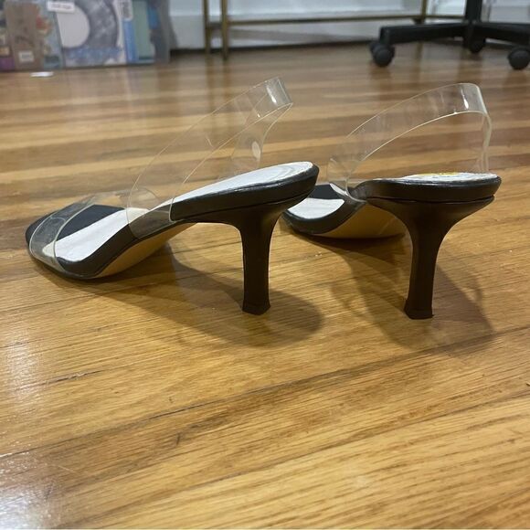 FRENCH CONNECTION Black Clear Lucite Slingback Tia Heeled Sandal - Picture 9 of 11